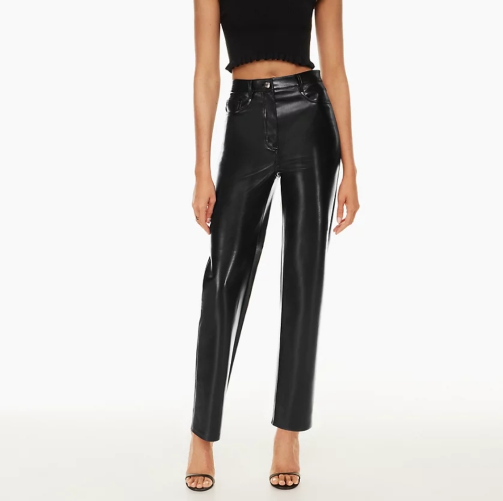 aritzia wilfred melina black high rise straight vegan leather pant